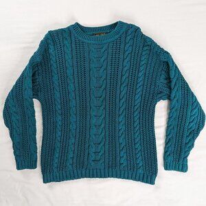 VTG Eddie Bauer Teal Crewneck Cable Knit Grandpa Sweater